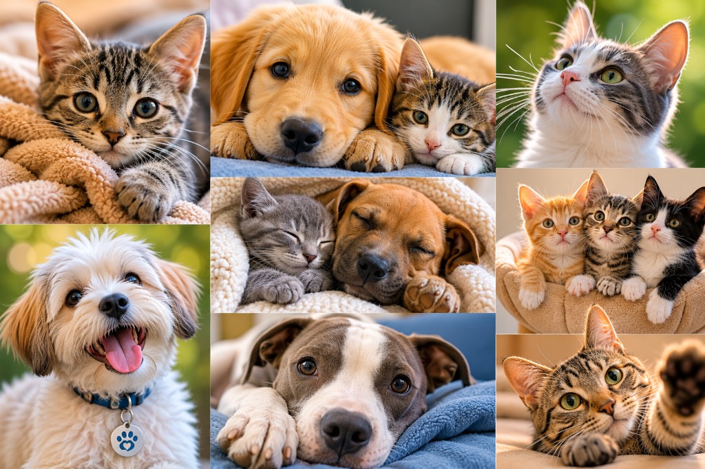 Collage of puppies and kittens helped by Paws of Care Network